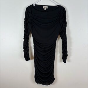 Open Edit Nordstrom And Ruched Mesh Mini Dress Size Small Black Long Sleeve